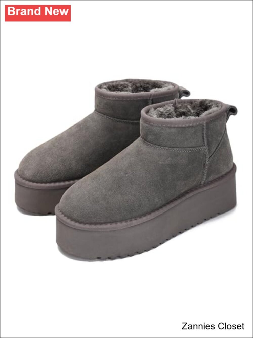 ✨ Genuine Suede Waterproof Platform Ankle Snow Boots Fur Lined 1.75in Heel